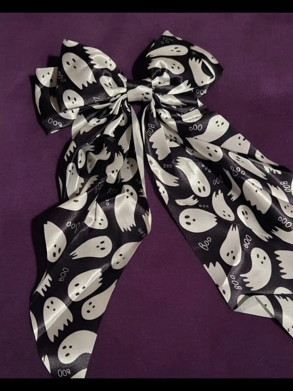 Black & White Ghost Print Hair Bow Scarf